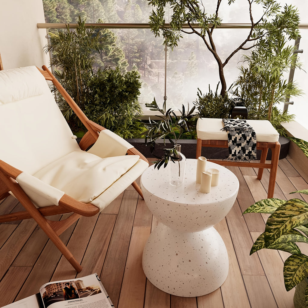 Outdoor\u002FIndoor Universal Side Table (Set of Two), Semi-Circular Magnesia Side Table, Mid-Century Modern Dual Half- Design, Artistic Style Movable Table, Living Room Side Table, Garden Plant Stand, Bedroom Nightstand, Balcony Small Tea Table