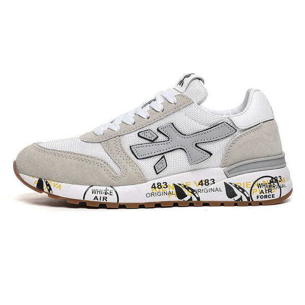 White and Grey Low-Top Sneakers with Gum Sole