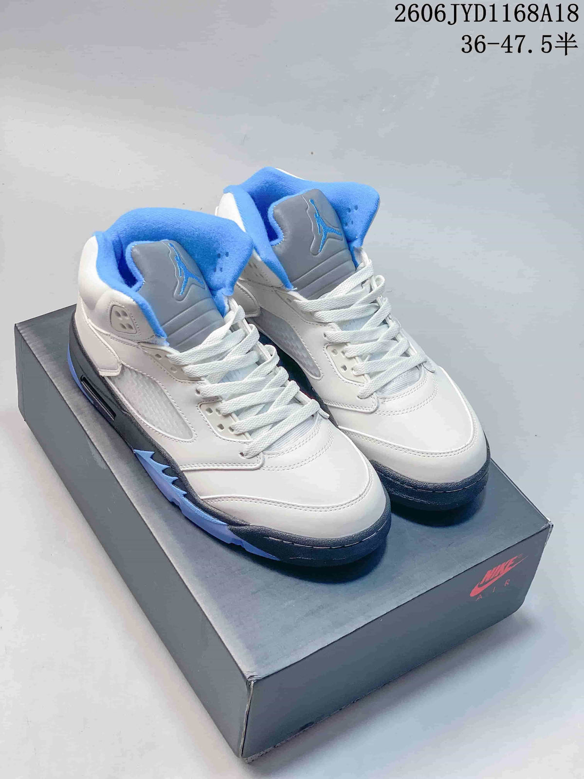 Jordan AJ5 High-Top Basketball Sneakers in White and Blue