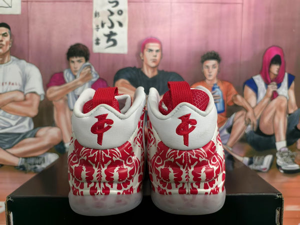 Red and White Floral Basketball Sneakers