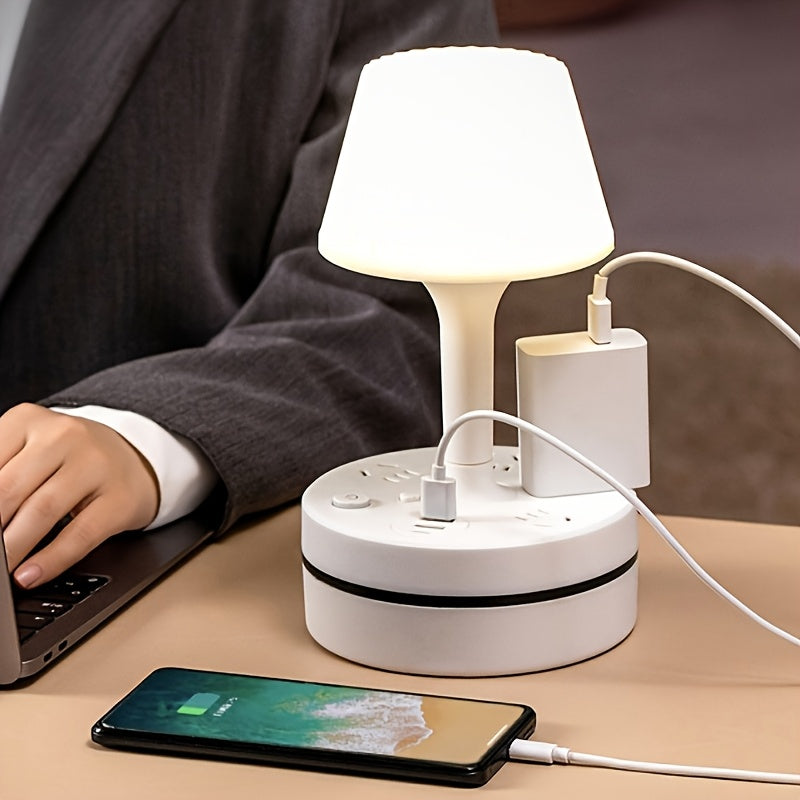 Versatile Night Lamp Featuring a Socket, Suitable for Desks, Bedside Tables, And Study Areas. This LED Lamp Can Also Charge Mobile Phones Directly And Offers Three Adjustable Light Settings
