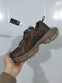 Brown Fishnet Chunky Sneakers with Rhinestone Detailing