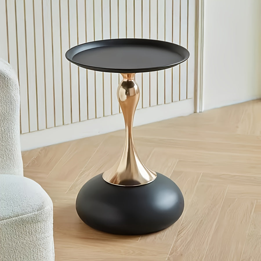 Modern Round Side Table White & Golden - Compact Metal Pedestal Accent Table with Round Top, Minimalist Bedside Table for Small-Space Furniture, Easy Assembly for Bedroom, Living Room, Apartment & Dorm - Sturdy Metal Construction, Space