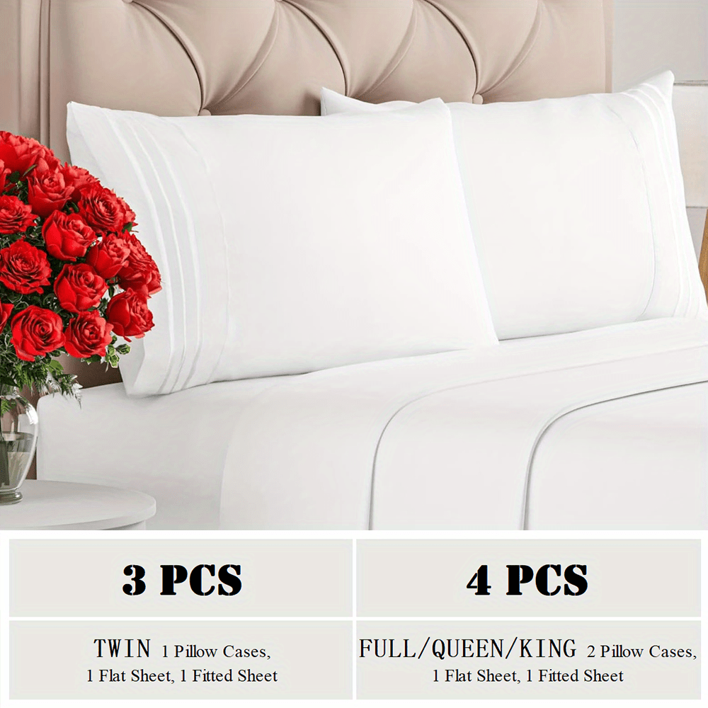 TC1800 Winter Warm Bed Sheet Set 3\u002F4pcs - 160GSM Brushed Deep Pocket 18 Inch - Hotel Luxury Bedding Wrinkle Free Easy Care - Includes Flat Fitted Sheet & 2 Pillowcases