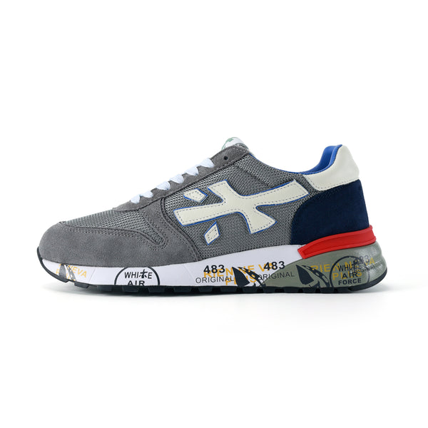 Premiata Lander Grey and Navy Low-Top Sneakers