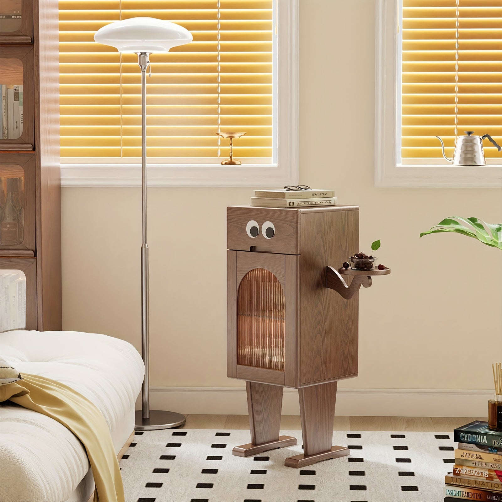 KASLANDI for home Furniture Solid Wood Robot Nightstand, Modern Chinese-Style Bedroom Nightstand with Drawers, Storage And Organization Cabinet, for home Furniture, for home Decor And Additions, Christmas Presents, Black Friday Deals