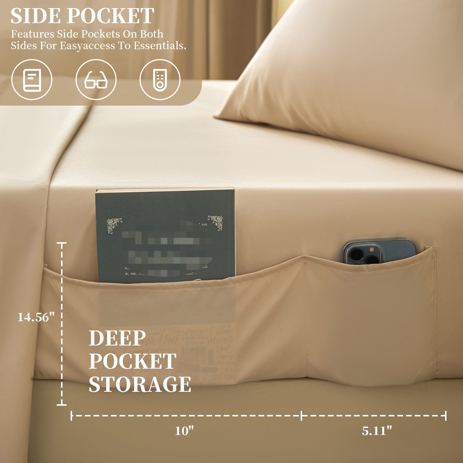 4pcs Bed Sheet Set Fitted Sheet Set - with Storage Bags, Up to 18\