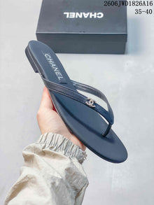 Chanel Dark Navy Thong Sandals with Logo Detail