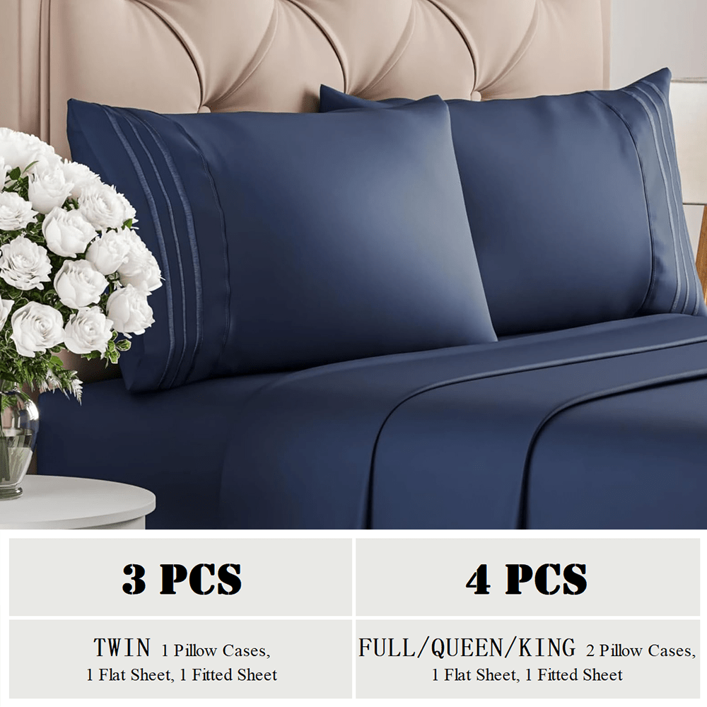 TC1800 Winter Warm Bed Sheet Set 3\u002F4pcs - 160GSM Brushed Deep Pocket 18 Inch - Hotel Luxury Bedding Wrinkle Free Easy Care - Includes Flat Fitted Sheet & 2 Pillowcases