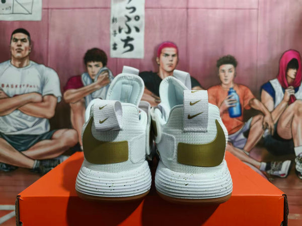 Nike White and Gold Basketball Sneakers