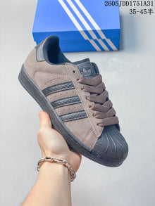 Adidas Superstar Shell-Toe Sneakers in Taupe and Charcoal