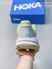 HOKA Bondi 9 Running Shoes, White and Neon Green