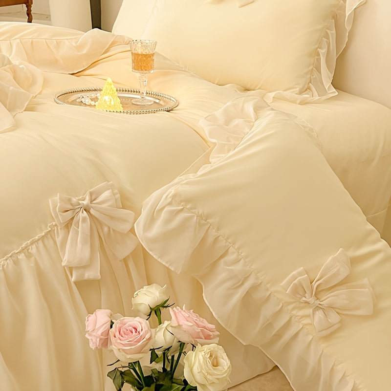 Light Luxury High-end Four Piece Bedding Set with Embroidered Lace Stitching, Suitable for All Seasons, Including One Duvet Cover, One Bed Sheet, And Two Pillowcases, Without A Core