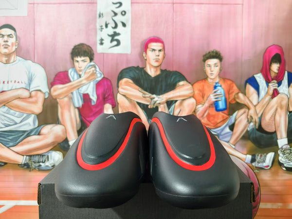 Adidas Black and Red Slip-On Clogs