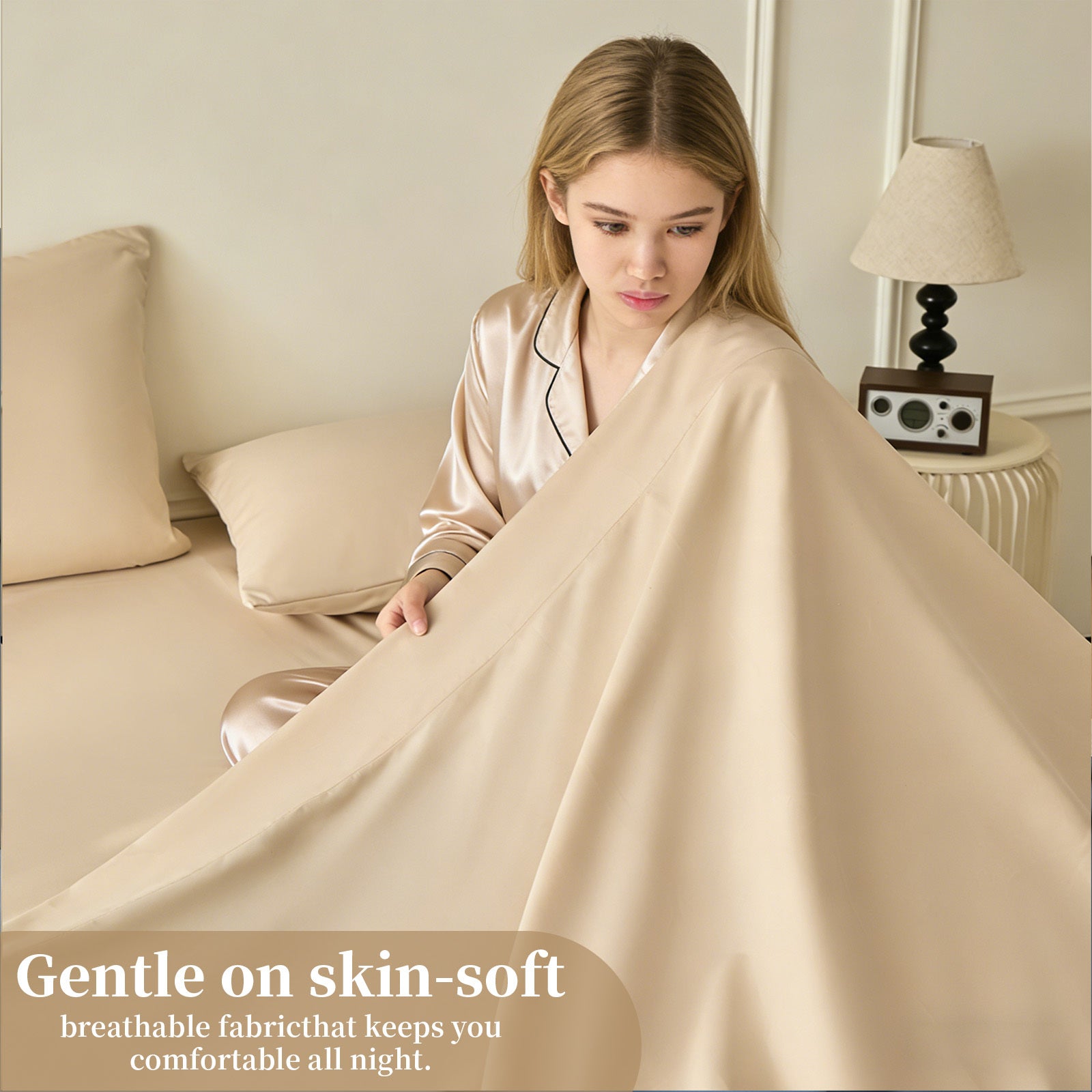 4pcs Bed Sheet Set Fitted Sheet Set - with Storage Bags, Up to 18\