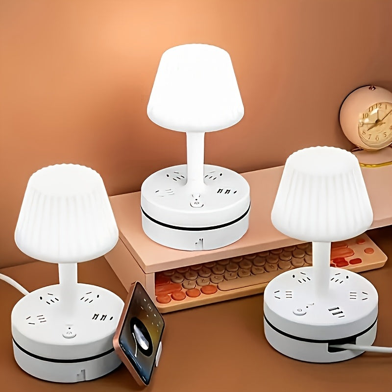 Versatile Night Lamp Featuring a Socket, Suitable for Desks, Bedside Tables, And Study Areas. This LED Lamp Can Also Charge Mobile Phones Directly And Offers Three Adjustable Light Settings