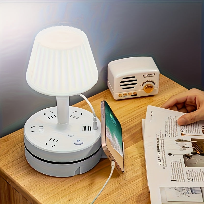 Versatile Night Lamp Featuring a Socket, Suitable for Desks, Bedside Tables, And Study Areas. This LED Lamp Can Also Charge Mobile Phones Directly And Offers Three Adjustable Light Settings