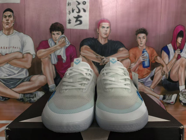 White and Blue Star-Logo Sneakers