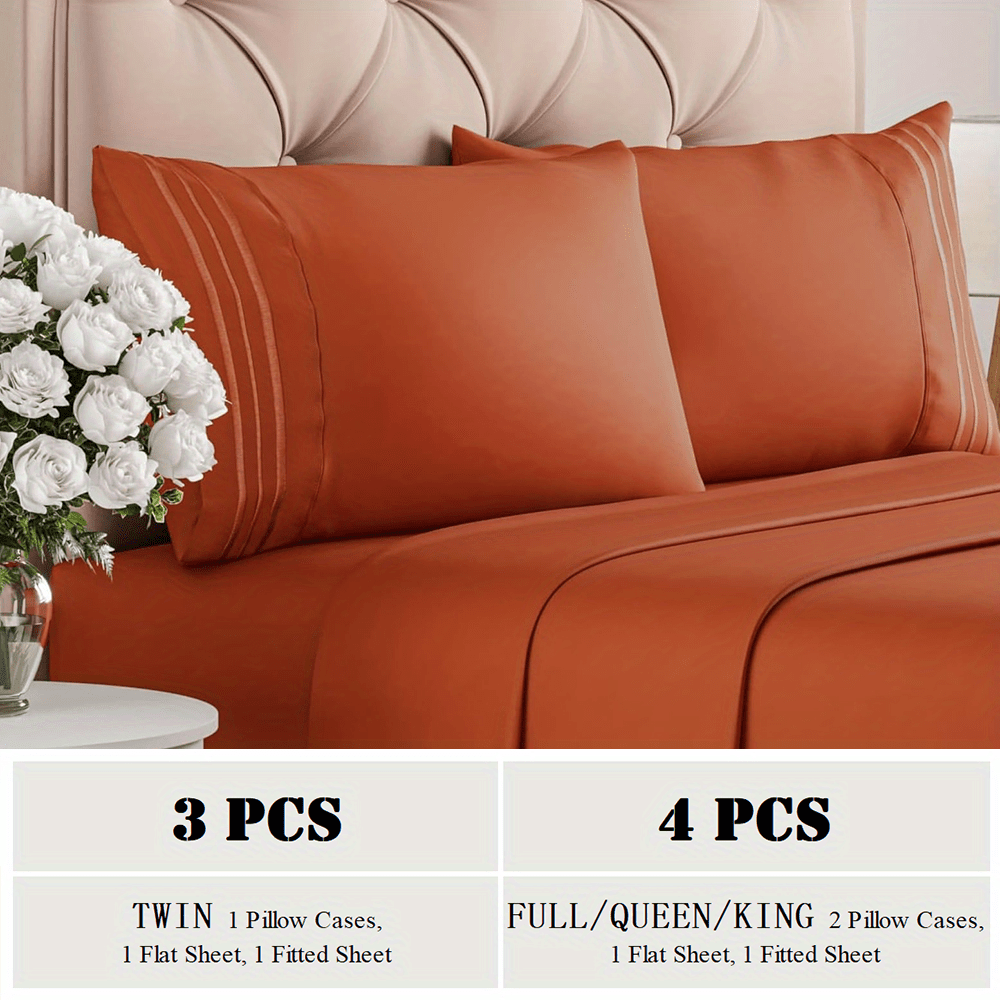 TC1800 Winter Warm Bed Sheet Set 3\u002F4pcs - 160GSM Brushed Deep Pocket 18 Inch - Hotel Luxury Bedding Wrinkle Free Easy Care - Includes Flat Fitted Sheet & 2 Pillowcases