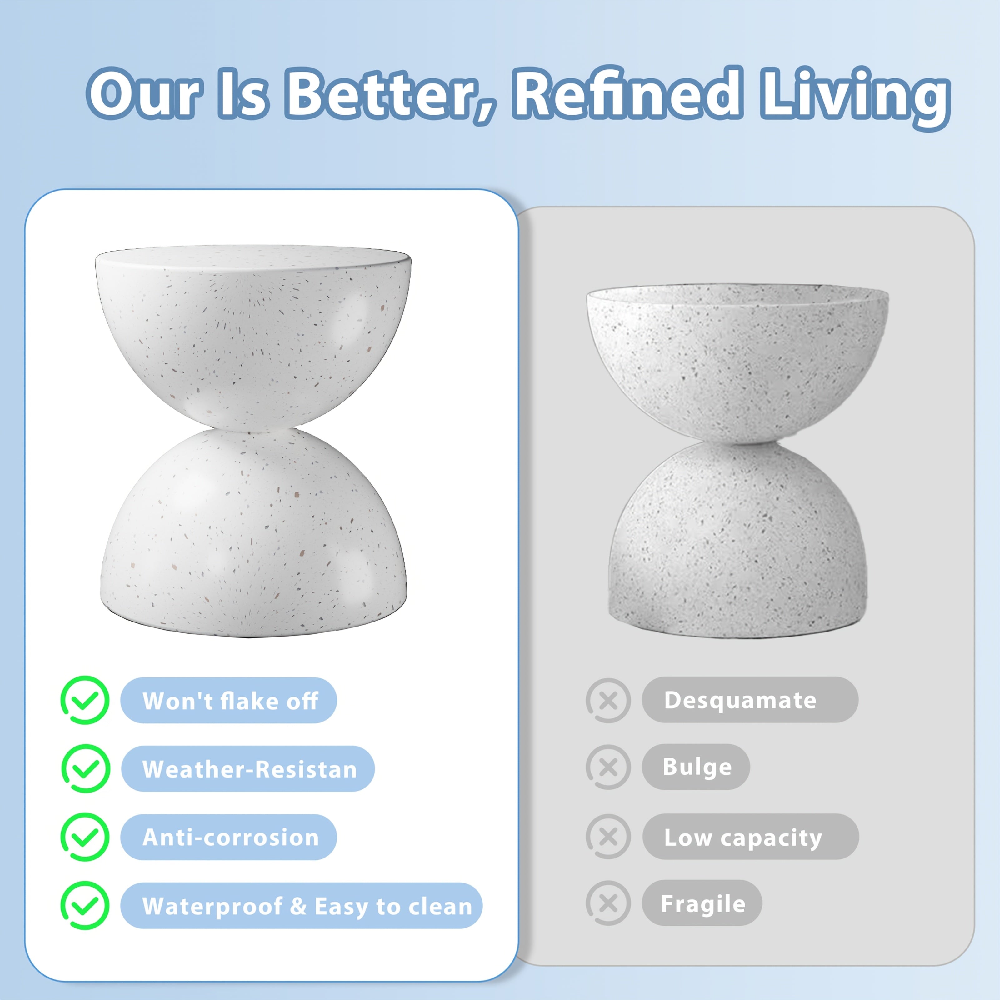 Outdoor\u002FIndoor Universal Side Table (Set of Two), Semi-Circular Magnesia Side Table, Mid-Century Modern Dual Half- Design, Artistic Style Movable Table, Living Room Side Table, Garden Plant Stand, Bedroom Nightstand, Balcony Small Tea Table