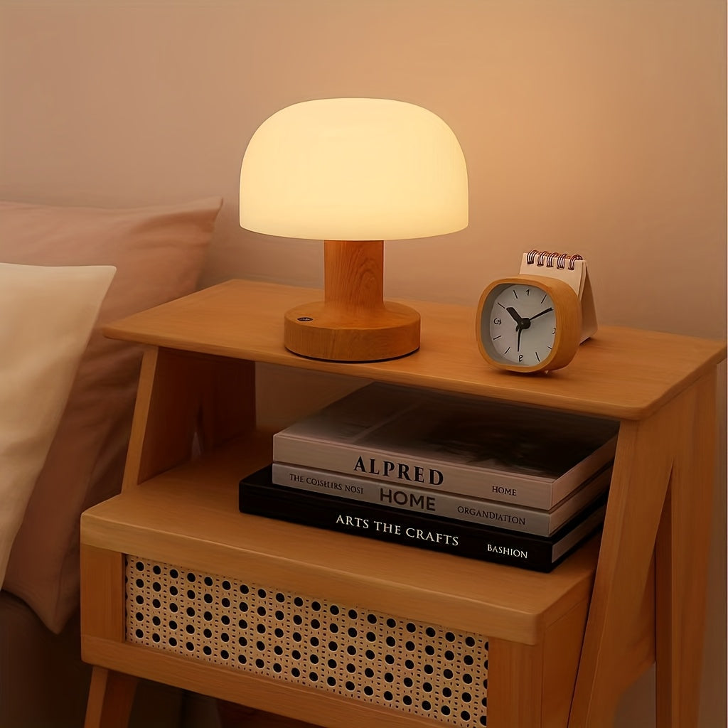 Mushroom Lamp with Touch Switch, Portable Office Desk Lamp 2000mAh, Three-color Adjustable Bedside Table Lamp for Bedroom And Living Room