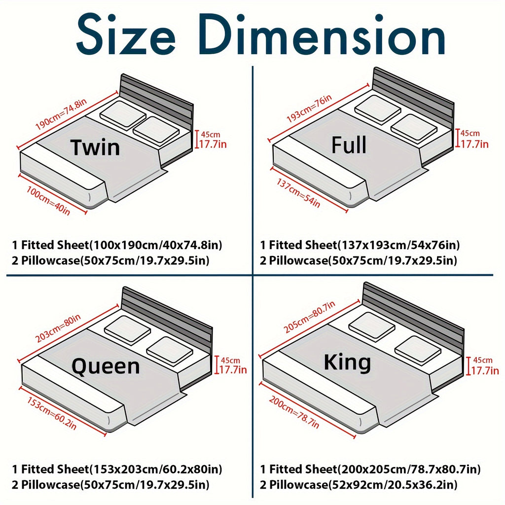 3pcs 100% Polyester Fitted Sheet Set, (1*Fitted Sheet + 2*Pillowcases, Without Core), Deep Pocket Up to 18\