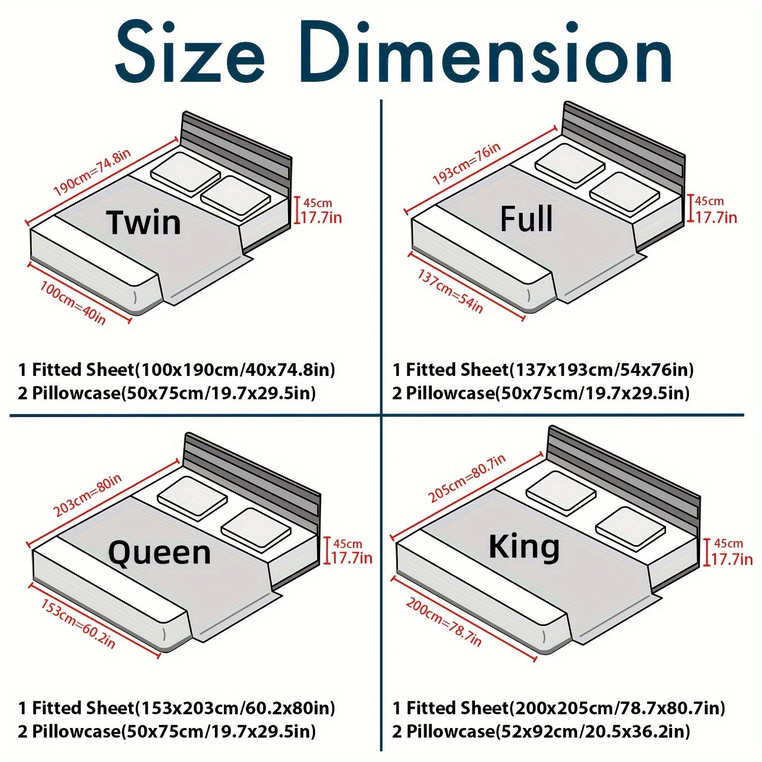 3pcs 100% Polyester Fitted Sheet Set, (1*Fitted Sheet + 2*Pillowcases, Without Core), Deep Pocket Up to 18\