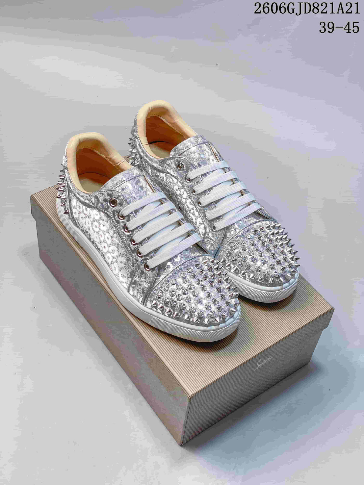 Christian Louboutin Louis Junior Spikes Silver Low-Top Sneakers