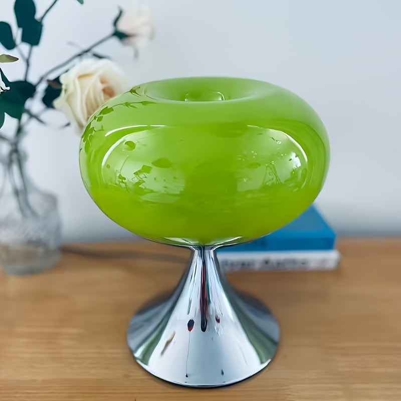 USB-Powered Art Deco Glass Table Lamp with A Metal Base And Glass Shade, Suitable for Different Room Styles, Perfect As Christmas And New Year Gifts, Featuring A Mushroom Design.