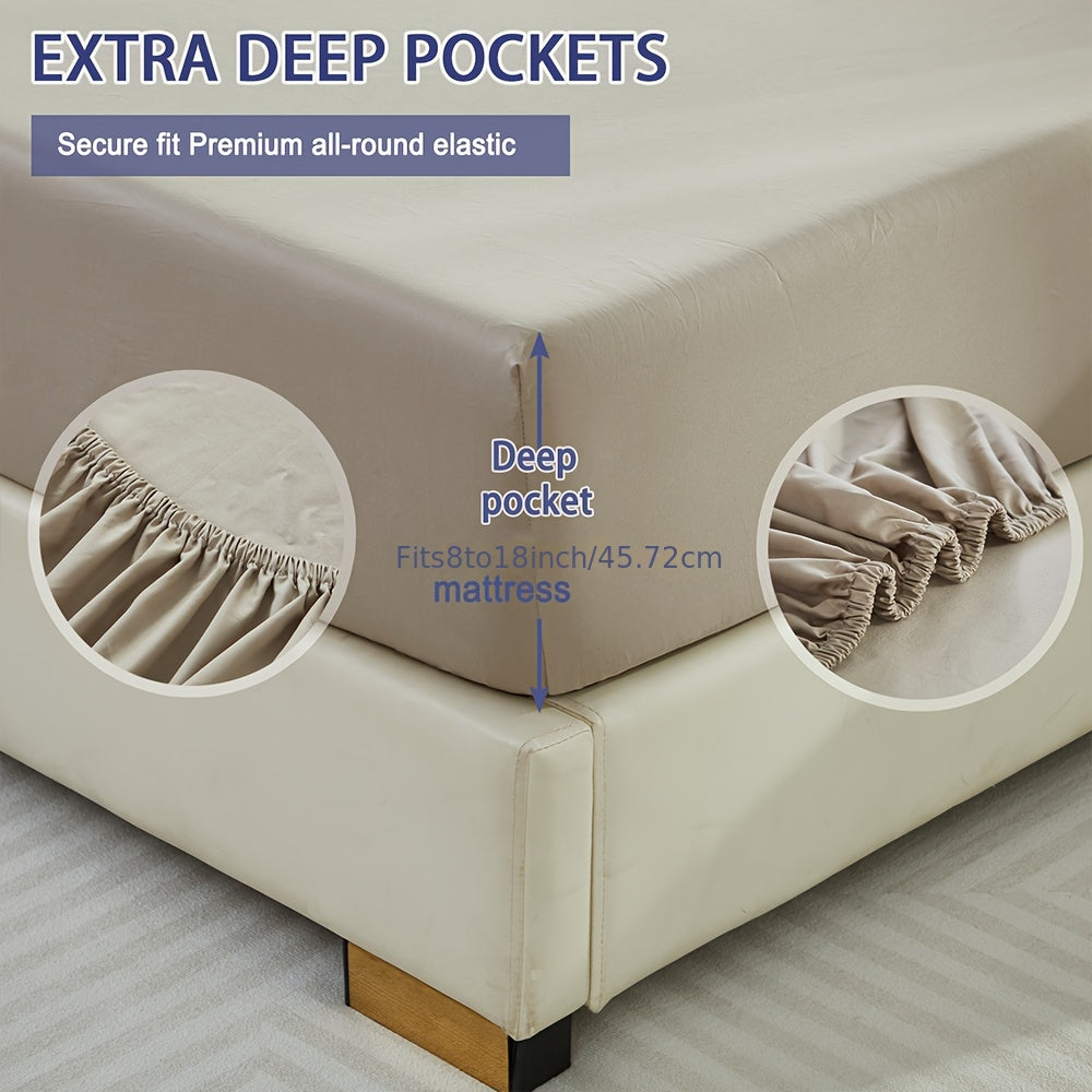 3pcs 100% Polyester Fitted Sheet Set, (1*Fitted Sheet + 2*Pillowcases, Without Core), Deep Pocket Up to 18\