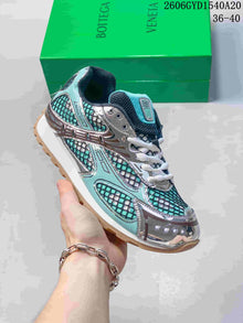 Bottega Veneta Orbit Lace-Up Runner Sneakers in Turquoise and Silver
