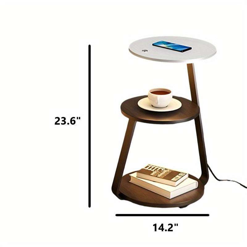 Smart Bedside Table with Adjustable LED Lighting - Modern Nightstand with -Powered Lighting, Open Shelf Storage, Space-Saving Design, Easy Assembly - for Bedroom, Living Room, Home Office - No Batteries Needed, Bedroom Storage, Sleek Furniture