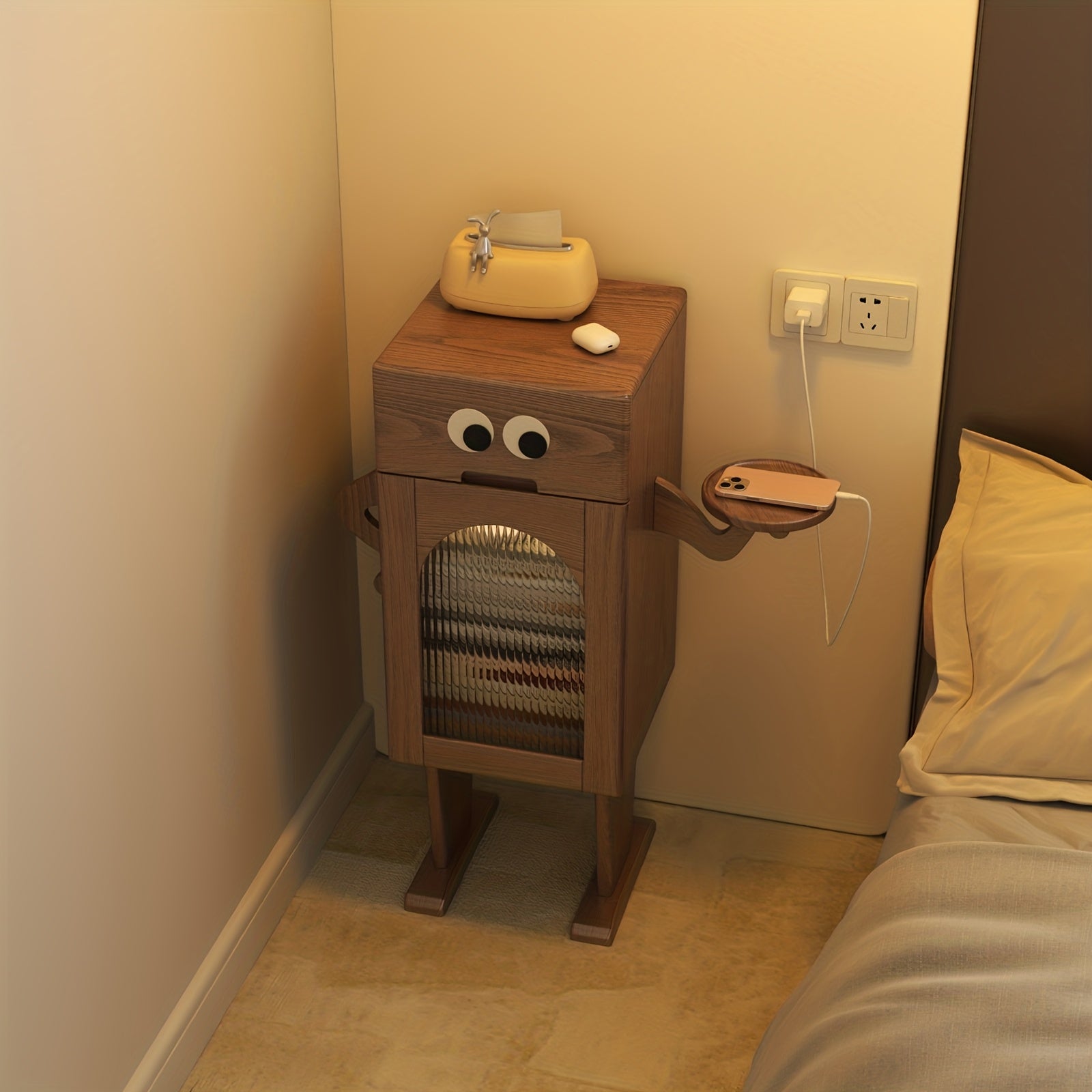 KASLANDI for home Furniture Solid Wood Robot Nightstand, Modern Chinese-Style Bedroom Nightstand with Drawers, Storage And Organization Cabinet, for home Furniture, for home Decor And Additions, Christmas Presents, Black Friday Deals