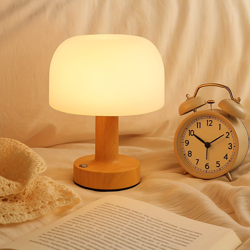 Mushroom Lamp with Touch Switch, Portable Office Desk Lamp 2000mAh, Three-color Adjustable Bedside Table Lamp for Bedroom And Living Room