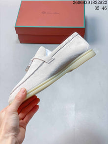 Loro Piana Suede Loafers with Metal Detail, Ivory