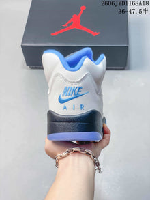 Jordan AJ5 High-Top Basketball Sneakers in White and Blue