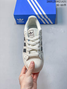 Adidas Superstar White Sneakers with Black Stripes