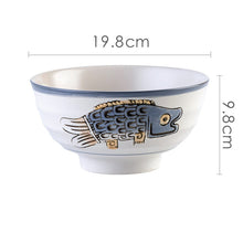Hand-painted Japanese Underglaze Ceramic Ramen & Rice Bowl Set