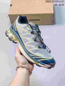 Salomon XT-6 Low-Top Sneakers in Gray, Blue and Yellow