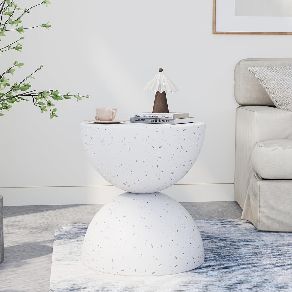 Outdoor\u002FIndoor Universal Side Table (Set of Two), Semi-Circular Magnesia Side Table, Mid-Century Modern Dual Half- Design, Artistic Style Movable Table, Living Room Side Table, Garden Plant Stand, Bedroom Nightstand, Balcony Small Tea Table