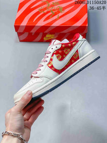 Nike Air Jordan 1 Low Lunar New Year Sneakers, White and Red
