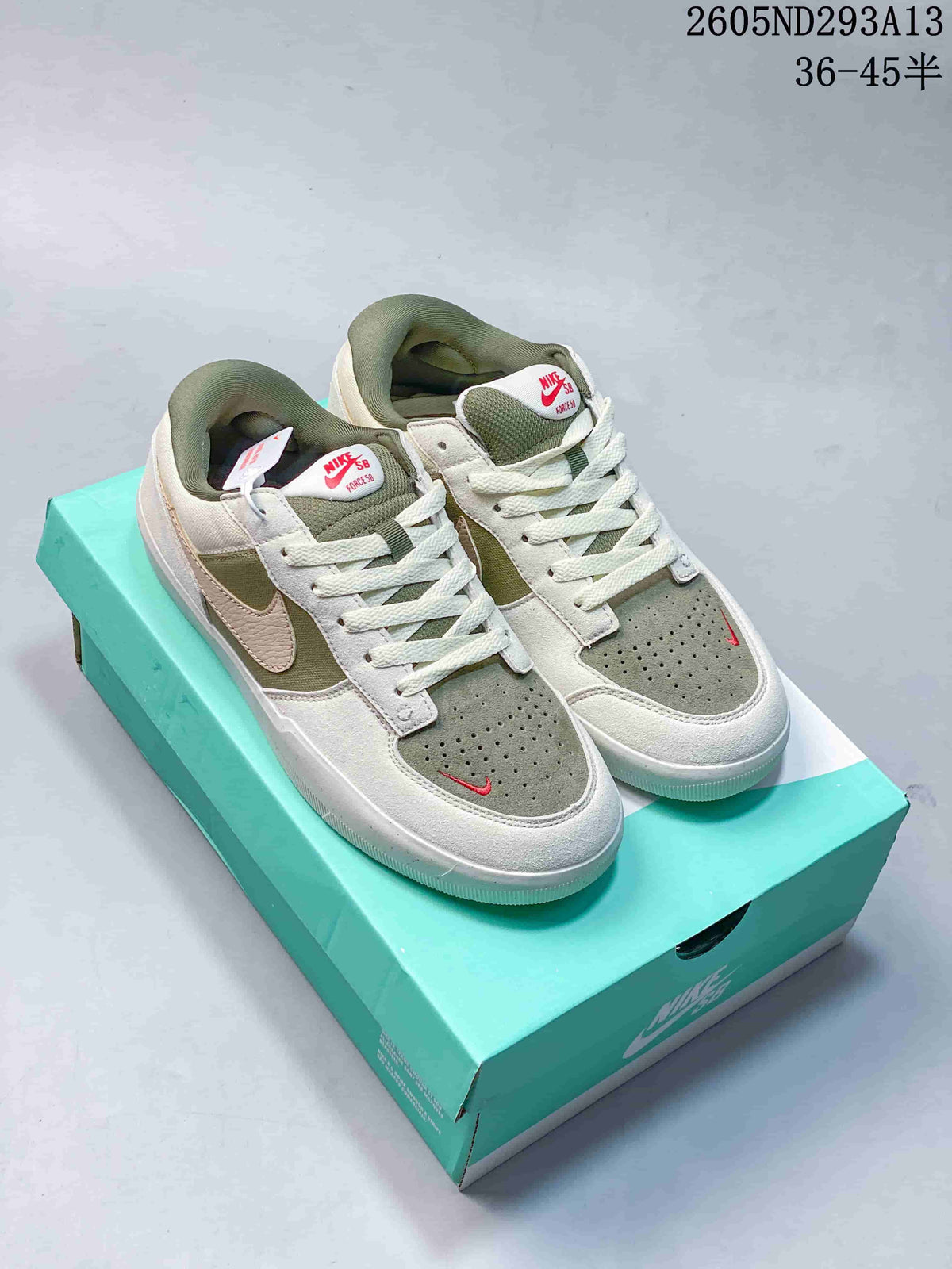 Nike SB Force 58 Low-Top Skate Shoes, Olive and White