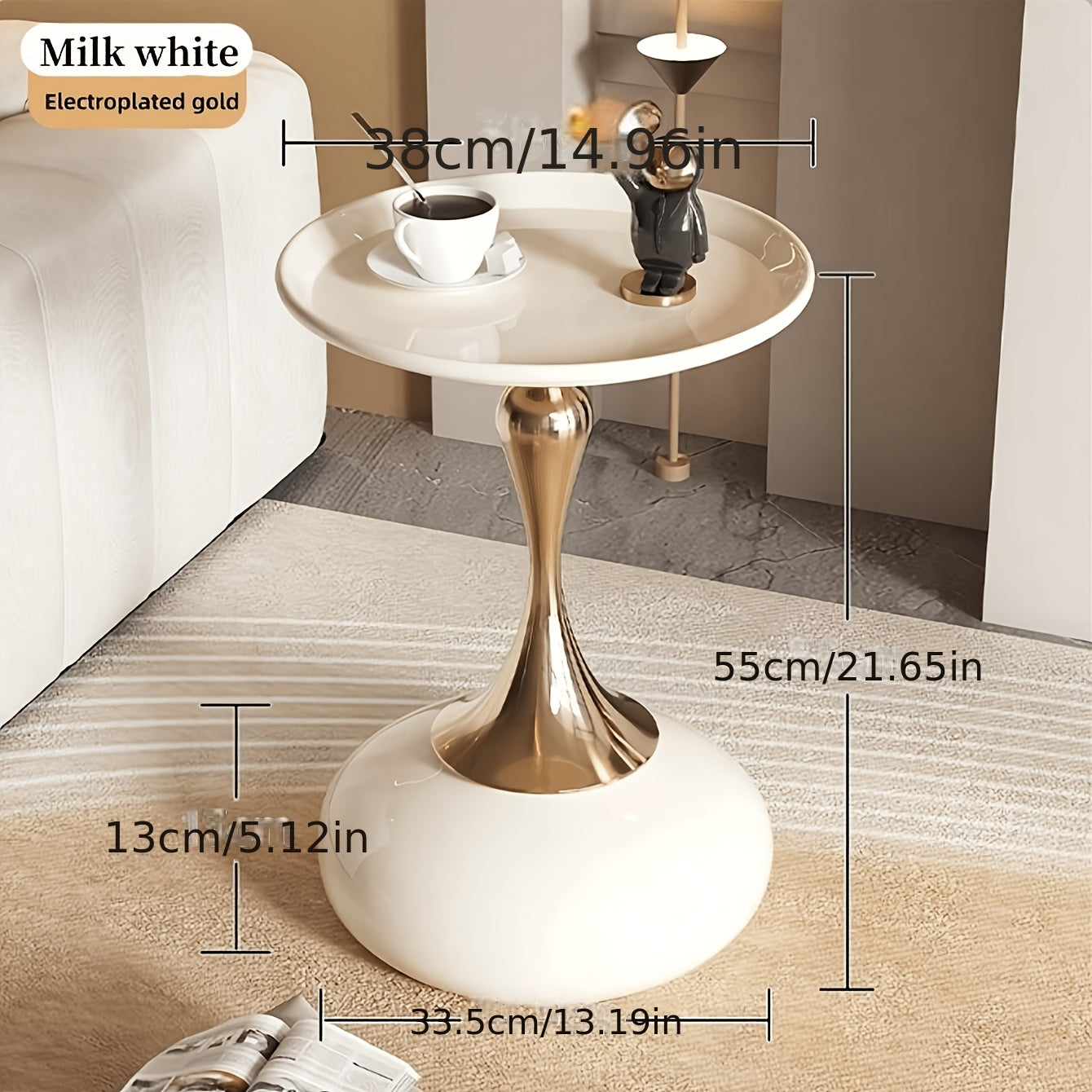 Modern Round Side Table White & Golden - Compact Metal Pedestal Accent Table with Round Top, Minimalist Bedside Table for Small-Space Furniture, Easy Assembly for Bedroom, Living Room, Apartment & Dorm - Sturdy Metal Construction, Space
