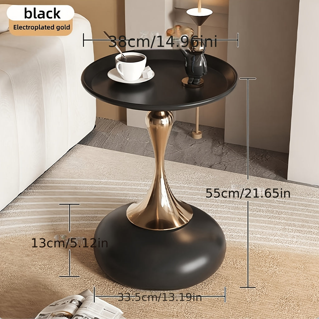 Modern Round Side Table White & Golden - Compact Metal Pedestal Accent Table with Round Top, Minimalist Bedside Table for Small-Space Furniture, Easy Assembly for Bedroom, Living Room, Apartment & Dorm - Sturdy Metal Construction, Space