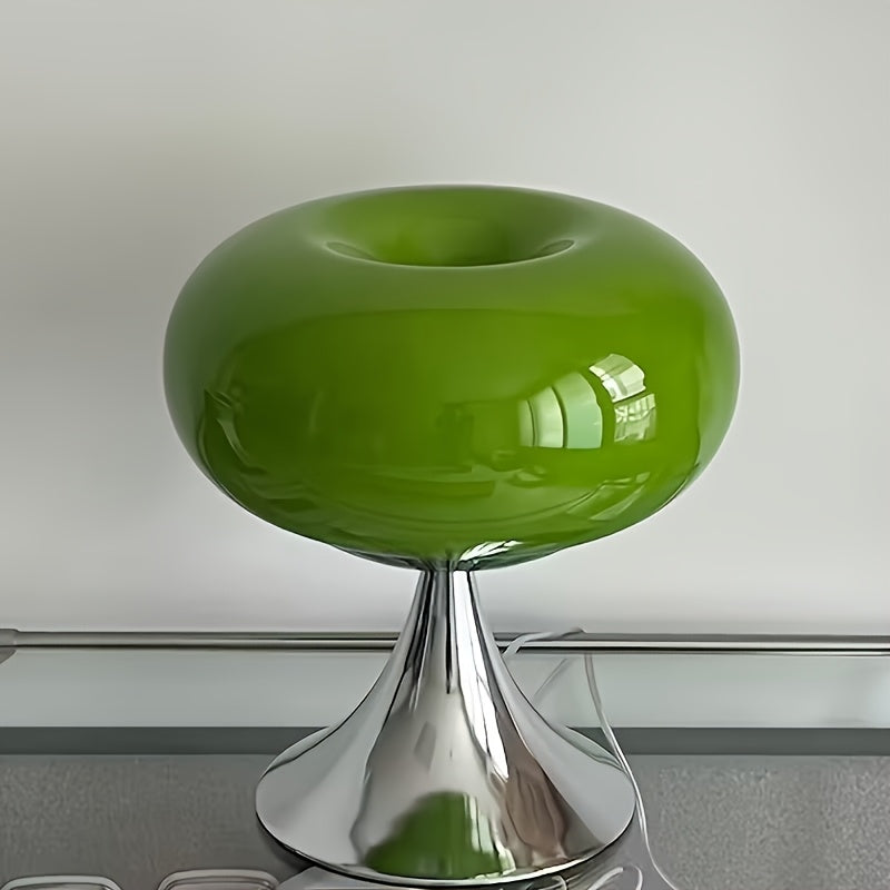 USB-Powered Art Deco Glass Table Lamp with A Metal Base And Glass Shade, Suitable for Different Room Styles, Perfect As Christmas And New Year Gifts, Featuring A Mushroom Design.