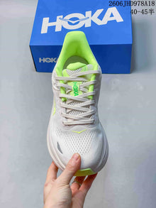 HOKA Bondi 9 Running Shoes, White and Neon Green