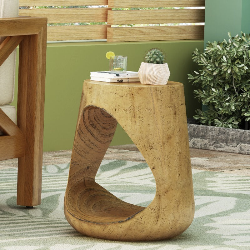 MGO Hollow Side Table - Natural Wood-Like Texture & MGO Material, Lightweight Durable Modern Minimalist Bedside End Table for Living Room, Bedroom or Office Decor, - No Assembly Required, - Compatible with (not a) - Sofa\u002FChair, - Sturdy