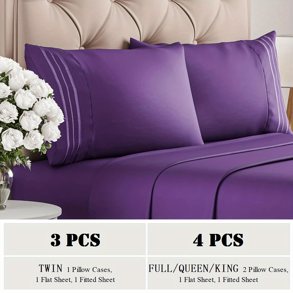 TC1800 Winter Warm Bed Sheet Set 3\u002F4pcs - 160GSM Brushed Deep Pocket 18 Inch - Hotel Luxury Bedding Wrinkle Free Easy Care - Includes Flat Fitted Sheet & 2 Pillowcases