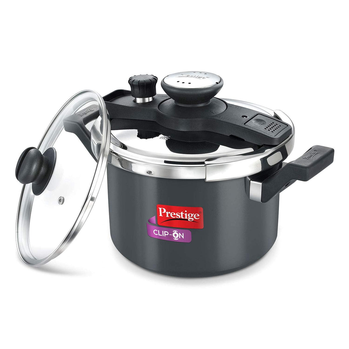 Prestige Clip-on Mini 3 Litre Hard Anodised Aluminium Pressure Cooker | Gas & Induction Compatible | Black