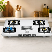 Prestige Stellora 4 Burner Stainless Steel Gas Stove | Wind Guard Pan Support | Silver